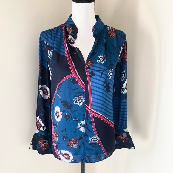 Ann Taylor Floral Popover Long Sleeve Blouse Size M - Picture 5 of 10